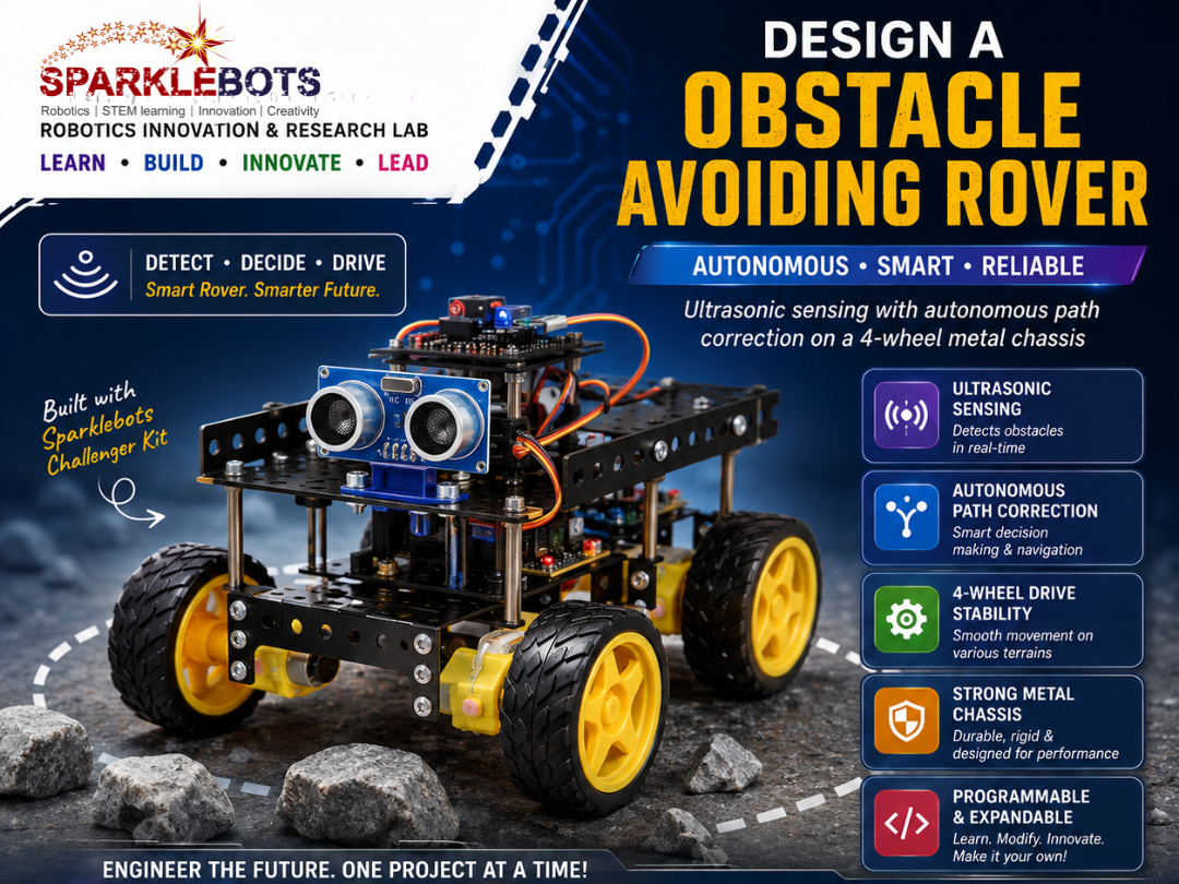 Obstacle Avoiding Rover model built from a SparkleBots robotics kit